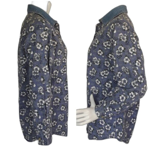 ROUTE 66 Denim Shirt-Jacket, S, Blue Floral, Accent collar, Long sleeve, Buttons - Picture 7 of 11